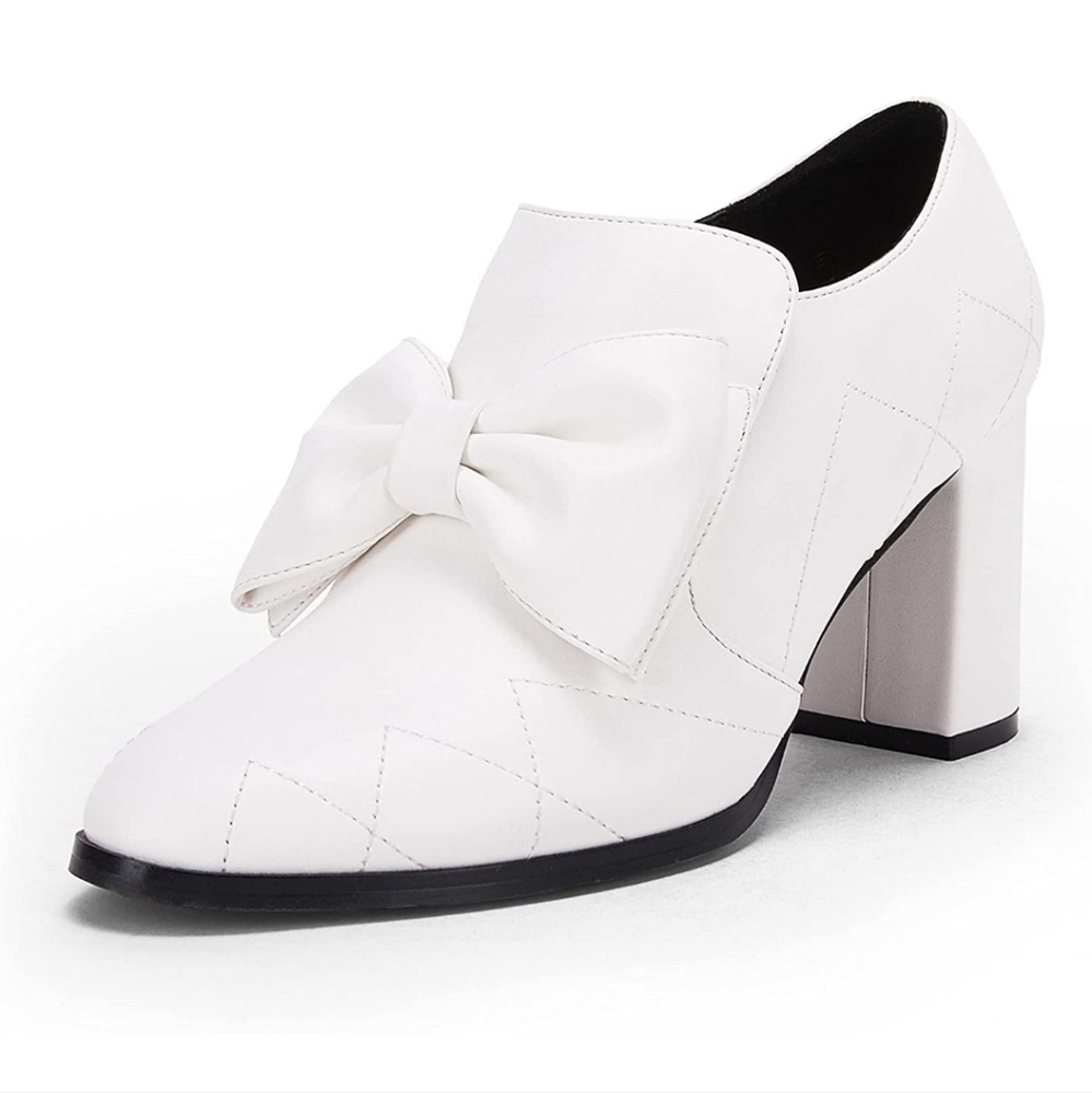 Womens Chunky Heel Ankle Boots Pointed Toe Booties Bow Slip On Stitch Suede Part